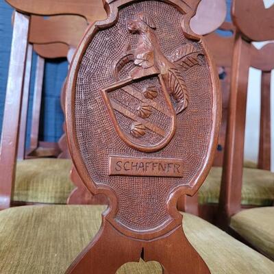 Lot 139: (8) Antique Custom Stipled Center Fiddleback Dining Chairs (2 are Monogrammed with "Schaffner" and a Crest)