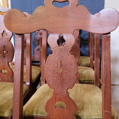 Lot 139: (8) Antique Custom Stipled Center Fiddleback Dining Chairs (2 are Monogrammed with "Schaffner" and a Crest)