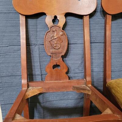 Lot 139: (8) Antique Custom Stipled Center Fiddleback Dining Chairs (2 are Monogrammed with "Schaffner" and a Crest)