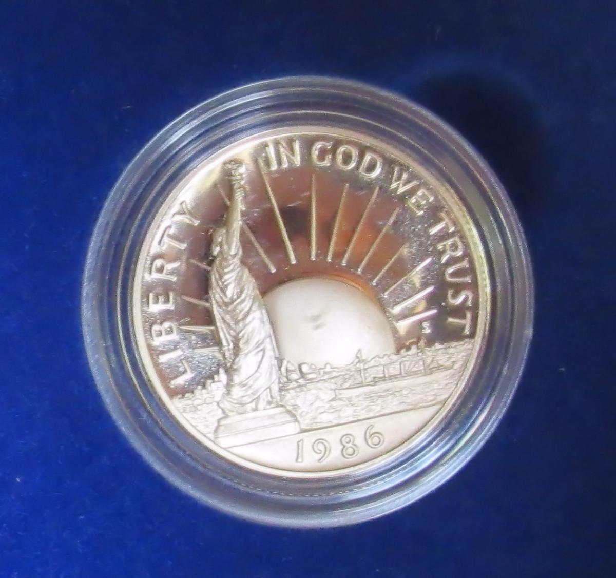 US Mint 1986 S Liberty, Ellis Island Silver Dollar, Clad Half Proof Set