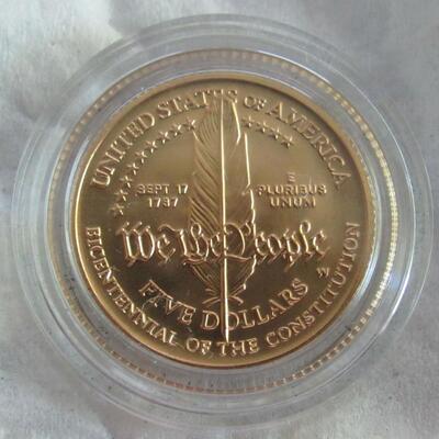 US Mint Uncirculated 1987 West Point Constitution $5.00 Gold Coin In Original Packaging