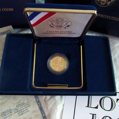 US Mint Uncirculated 1987 West Point Constitution $5.00 Gold Coin In Original Packaging
