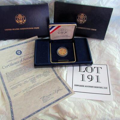 US Mint Uncirculated 1987 West Point Constitution $5.00 Gold Coin In Original Packaging