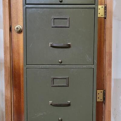 Lot 140: Vintage Army Green File Cabinet 