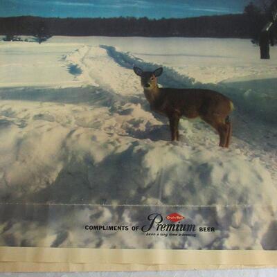 Vintage 1950s Grain Belt Beer Advertising Print on Canvas, Doe in Winter 