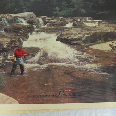 Vintage 1950s Grain Belt Advertising Print on Canvas, Man Fishing