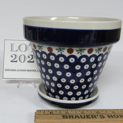 Vintage Handmade Boleslawiec Stoneware Polish Pottery Planter and Underplate, Read Description For Details