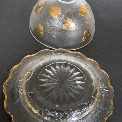 Antique EAPG Ivy In Snow Pattern Glass Butter Dish, Sugar and Creamer Set