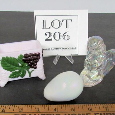 Boyd Glass Cigarette or Toothpick Holder, Boyd Iridized Angel, Gibson Glass Iridized Egg