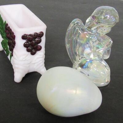 Boyd Glass Cigarette or Toothpick Holder, Boyd Iridized Angel, Gibson Glass Iridized Egg