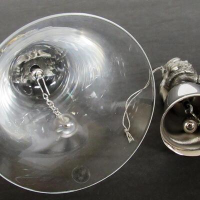 2 Vintage Bells, Glass and Pewter Love Birds 1988, and Chrome and Pewter Christmas Santa