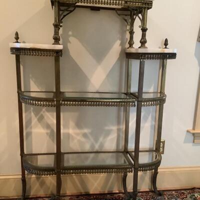A. 750. Antique Brass and Onyx Etagere Shelf Display 