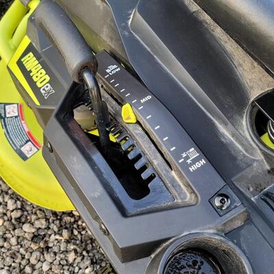Lot 143: RYOBI RM480EX Electric Riding Lawnmower w/ Collection System and Charger COMPLETE & TESTED A+