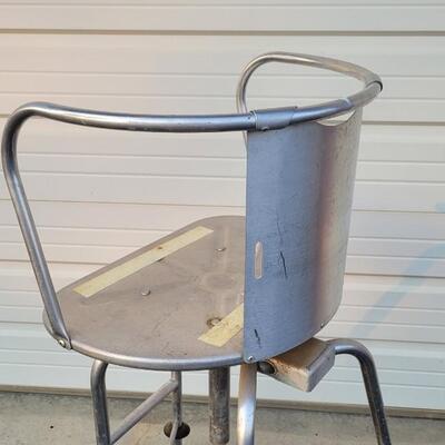 Lot 144: Vintage Metal Industrial Large Stool w/ Step and Wheels