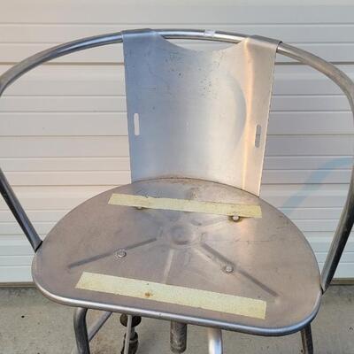 Lot 144: Vintage Metal Industrial Large Stool w/ Step and Wheels