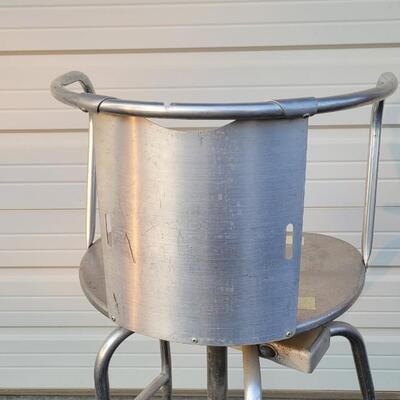 Lot 144: Vintage Metal Industrial Large Stool w/ Step and Wheels