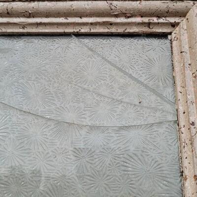 Lot 156: Vintage Farmhouse ORIGINAL TWO SIDED Chippy Paint Door w/ Original Art Glass Insert and Hardware