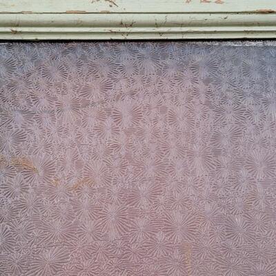 Lot 156: Vintage Farmhouse ORIGINAL TWO SIDED Chippy Paint Door w/ Original Art Glass Insert and Hardware