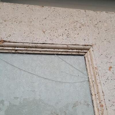 Lot 156: Vintage Farmhouse ORIGINAL TWO SIDED Chippy Paint Door w/ Original Art Glass Insert and Hardware