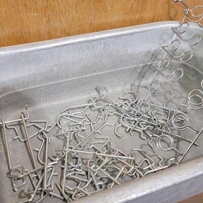 Lot 166: Vintage Steel Basin Tray w/ Assortment of Peg Board Hanger Accessories