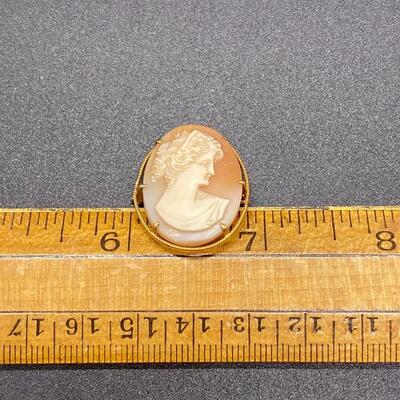 Vintage Antique Cameo Brooch set in 10k Yellow Gold