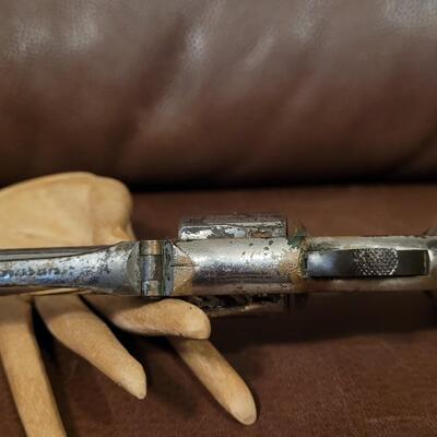 Lot 181: Antique 1878 J.W. MARLIN .30 Cal Short Rimfire Spur Trigger Bird's Eye Butt Revolver