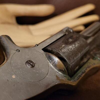 Lot 181: Antique 1878 J.W. MARLIN .30 Cal Short Rimfire Spur Trigger Bird's Eye Butt Revolver