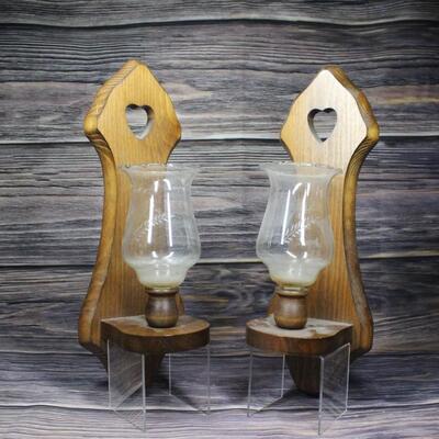Pair of Wall Mounted Antique Wooden Candle Holders