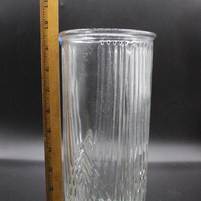 Large Ribbed Clear Glass Vase