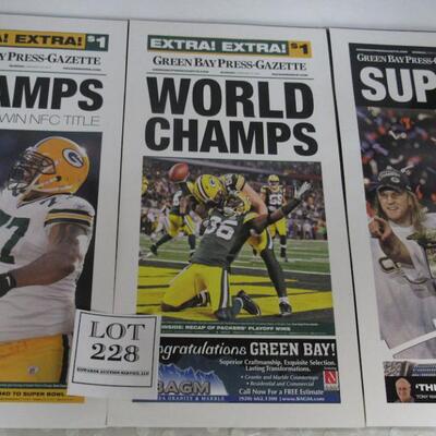 3 Green Bay Packers Laminated Posters, Green Pay Press Gazette Extra, Champs, World Champs, Superbowl