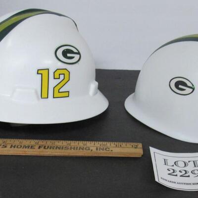 2 Plastic Hard Hats, Green Bay Packers #4, #12