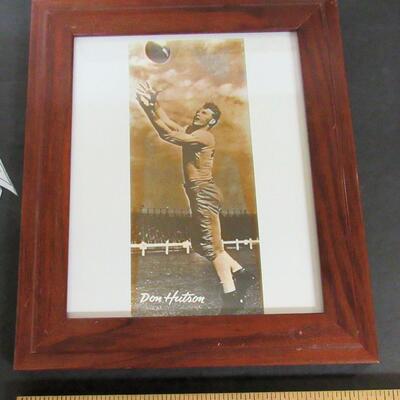Don Hutson Copy of Photograph, Framed, 2 GB Packers Football Cards From Trade Winds Pizza Ad