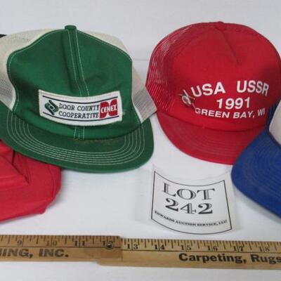 Lot of Baseball Caps, One With Pin, and Red Carrying Bag
