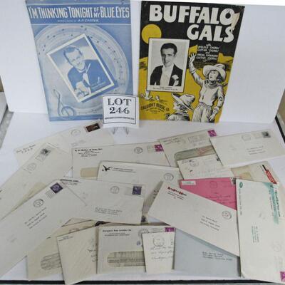 2 Vintage Sheet Music and Lot of Vintage Paper Ephemera, Bills, Correspondence
