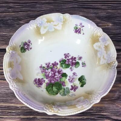 Antique Vintage Violet Flower Floral Serving Bowl