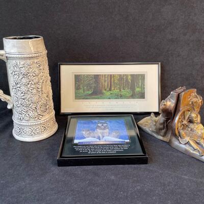 Lot 143  Stein, Bookends, and Pictures
