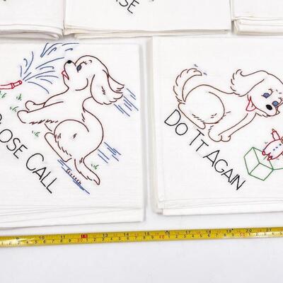 VINTAGE EMBROIDERED DOG TEA TOWELS 