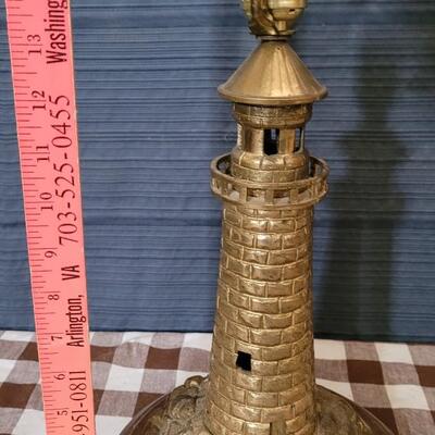 Lot 188: Vintage Unmarked Brass Lighthouse Lamp (weighs over 10lbs.) 