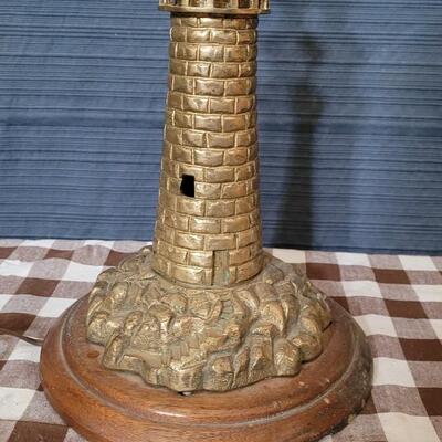 Lot 188: Vintage Unmarked Brass Lighthouse Lamp (weighs over 10lbs.) 