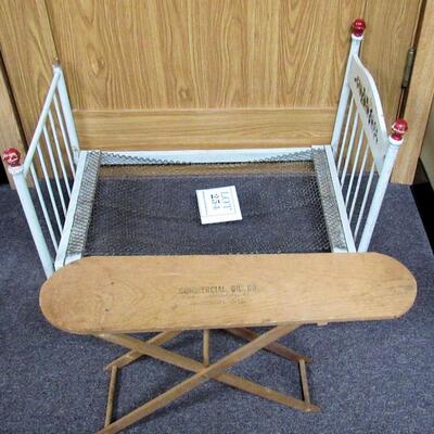Antique Child's Doll Bed, Antique Child's Ironing Board With Neenah Advertising