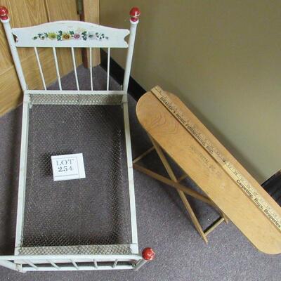 Antique Child's Doll Bed, Antique Child's Ironing Board With Neenah Advertising