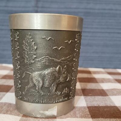 Lot 209: German Pewter Cupwith Stags & Boar