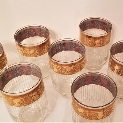 Lot #35  Set of 8 Mid Century Modern Glasses -Gold edging