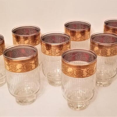 Lot #35  Set of 8 Mid Century Modern Glasses -Gold edging