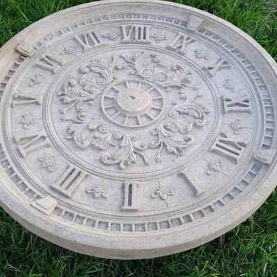 Lot 255: Vintage Sun Dial Themed Patio Coffee Table (Plaster Composite) w/ Glass Top