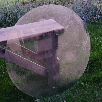 Lot 255: Vintage Sun Dial Themed Patio Coffee Table (Plaster Composite) w/ Glass Top