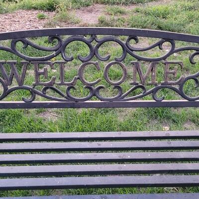 Lot 259: Vintage WELCOME Outdoor Metal Bench 