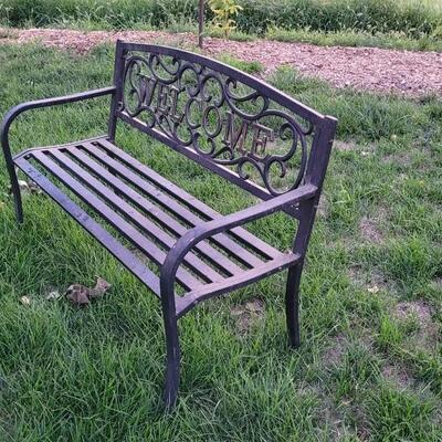 Lot 259: Vintage WELCOME Outdoor Metal Bench 