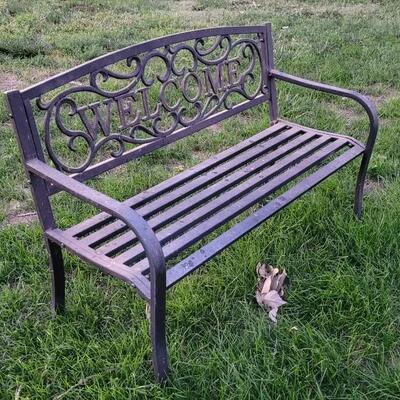 Lot 259: Vintage WELCOME Outdoor Metal Bench 