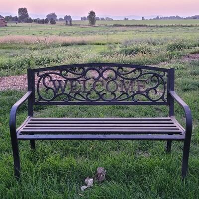 Lot 259: Vintage WELCOME Outdoor Metal Bench 